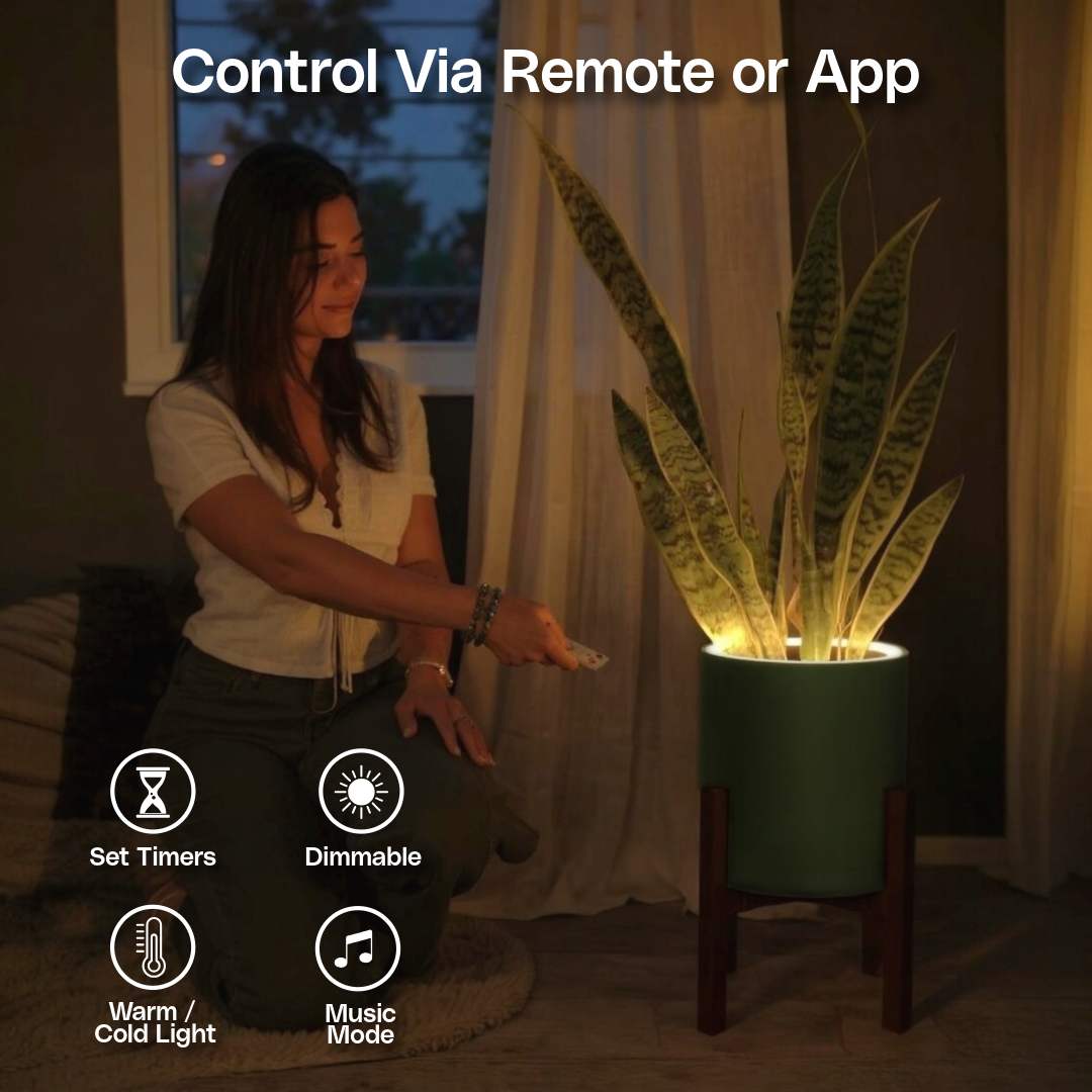 Aura | Medium Round LED Planter - Luna White