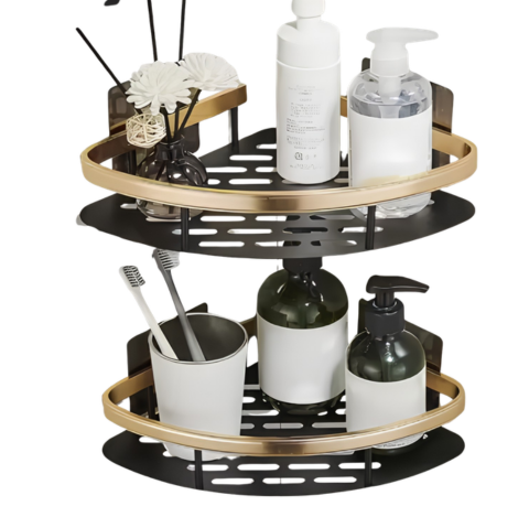 Aluminum Floating Shower Shelf – No-Drill Wall Storage (Black, Silver, Gold)