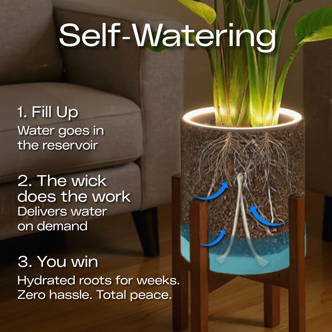 Aura | Medium Round LED Planter - Luna White