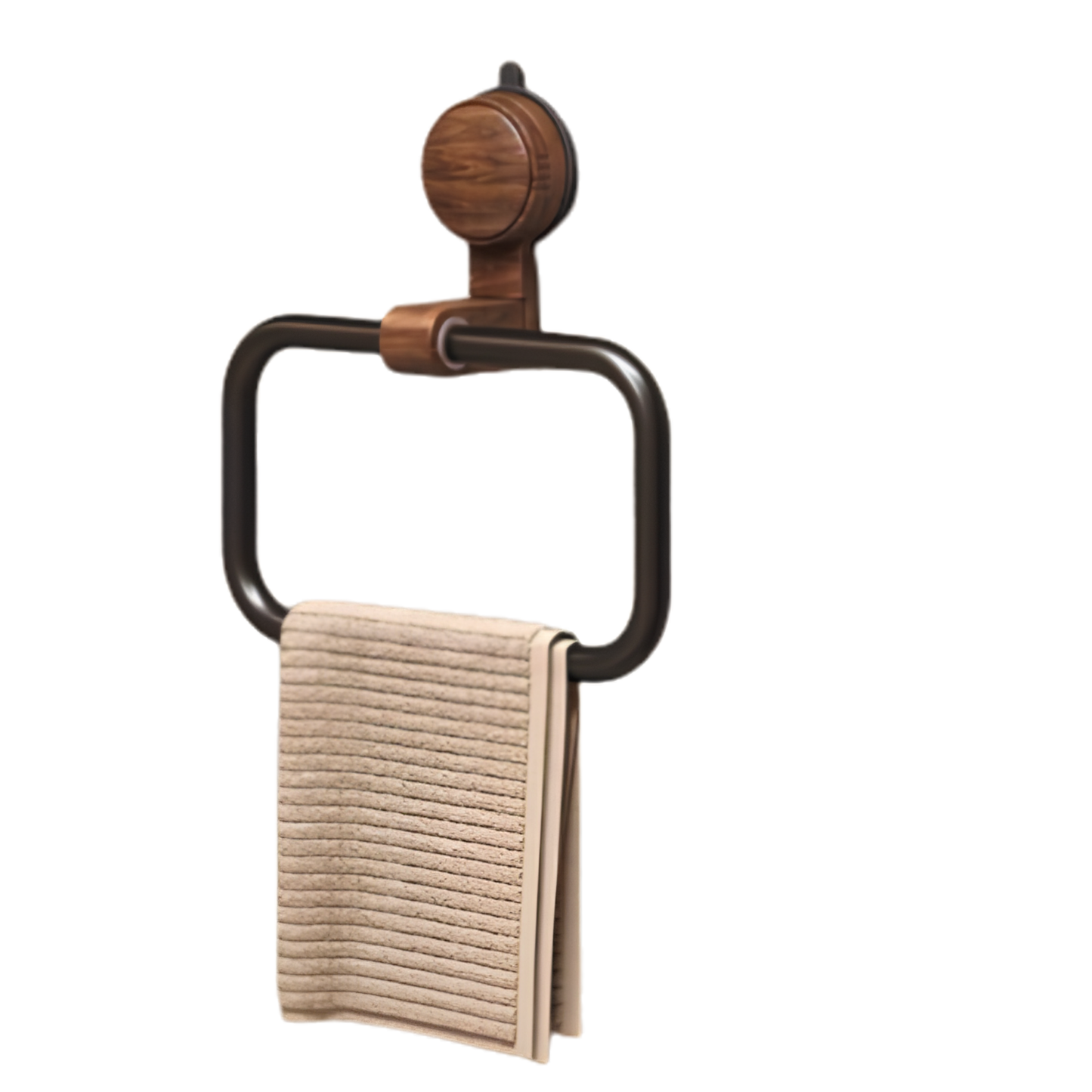 Walnut Suction Cup Towel Ring – No-Drill Bathroom Holder