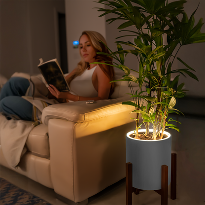 Aura | Medium Round LED Planter - Luna White