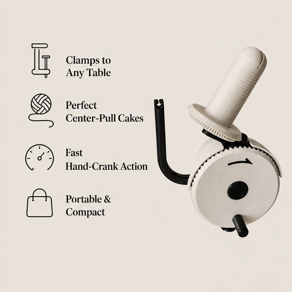 Manual hand crank yarn winder with table clamp