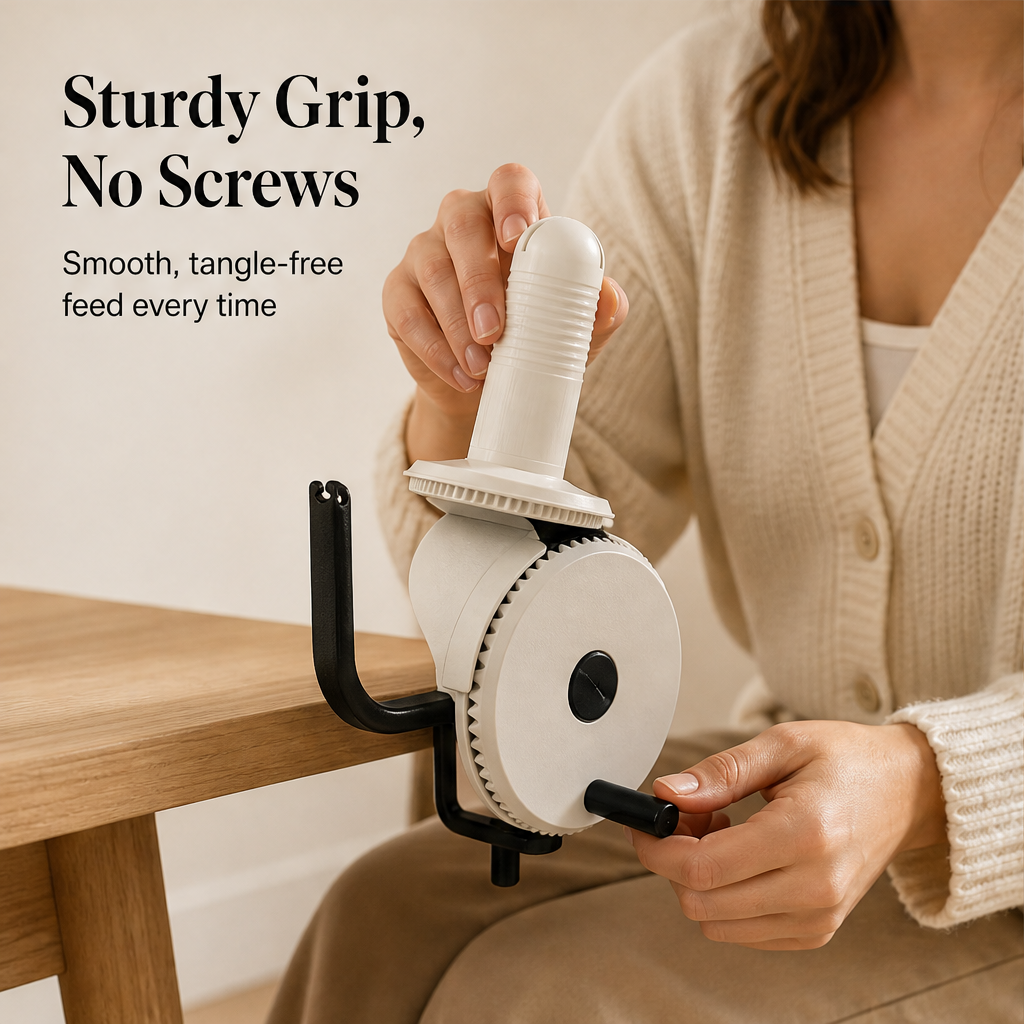 Manual hand crank yarn winder with table clamp