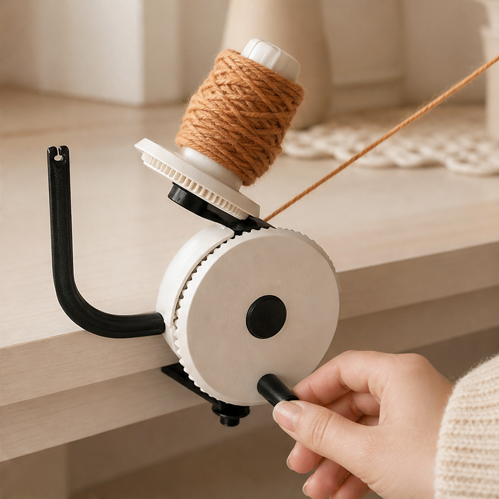 Manual hand crank yarn winder with table clamp