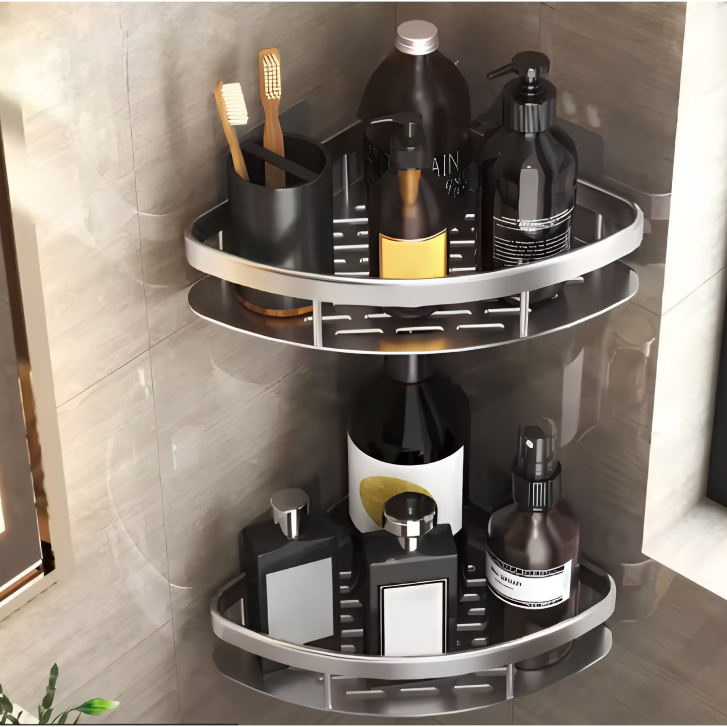 Heavy-Duty Aluminum Corner Shower Basket – Rustproof No-Drill Shelf
