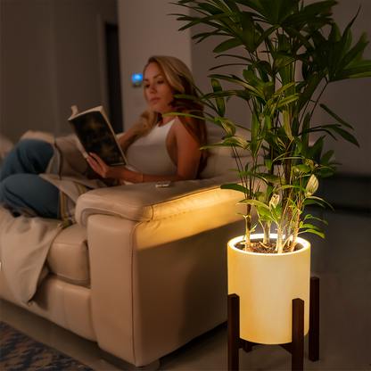 Aura | Medium Round LED Planter - Luna White
